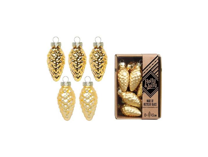 Christbaumschmuck Holly & Jolly Tannenzapfen Elegant Lounge, 12 Stück , gold, H:4,5cm, Weihnachtsbaumschmuck, Christbaumschmuck