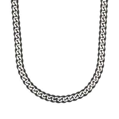 Kette ohne Anhänger TOM TAILOR "Schmuck Geschenk Edelstahl Panzerkettenglieder", schwarz-weiß (edelstahlfarben, schwarz), Halsketten, Herren, Edelstahl, L: 50 B: 7mm, B:7mm