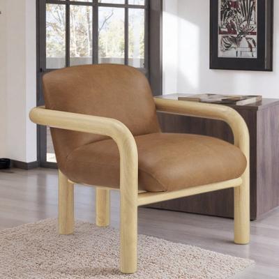 "29"" Faux Leather Accent Chair with Sculptural Rounded Wood Frame and Generously Padded Seat and Back"