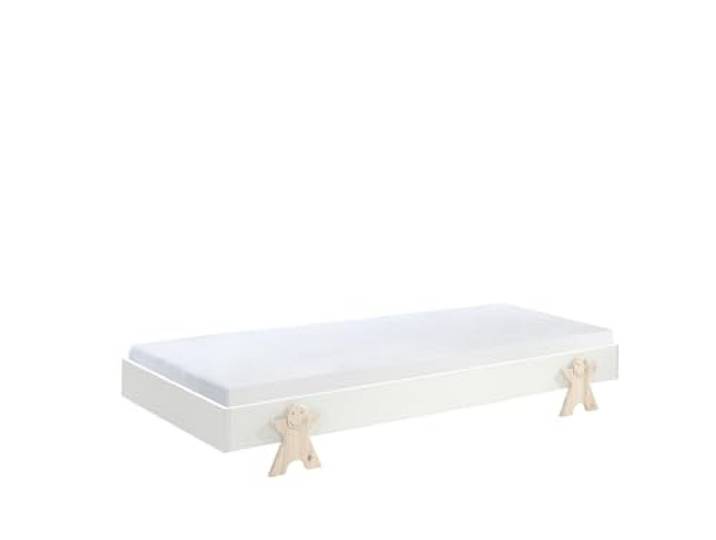 möbelando Stapelbett >Moldulo< Einzelbett/Stapelbett 90 x 200 cm Liegefläche, weiß lackiert, Fuß Smileystern-Optik Kiefer Natur lackiert, Stellfläche ca.: B: 203,6 x H: 27,5 x T: 93,8 cm