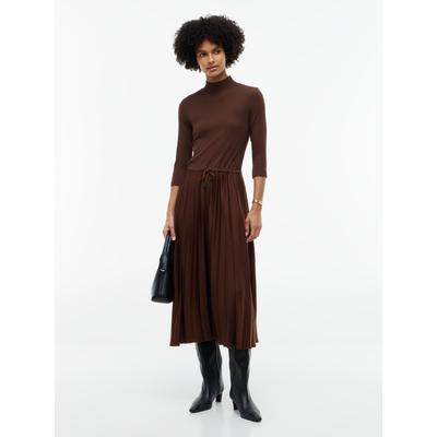 Midikleid TOMMY HILFIGER "SLIM 5X2 RIB MIX MIDI DRS", Damen, Gr. M (40), N-Gr, Langarm, Web, braun (chocolate), Web, Obermaterial: 100% Polyester, unifarben, figurbetont wadenlang, Kleider Midikleid, Kunstfaser, slim fit, figurbetont, in gerippter...