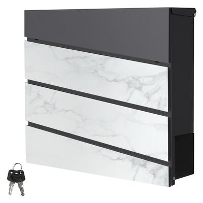 ML-Design Briefkasten 37x37x11 cm Anthrazit Weiß-Marmoroptik | Stahl, Zeitungsfach, Schloss, moderner Wandbriefkasten Mailbox