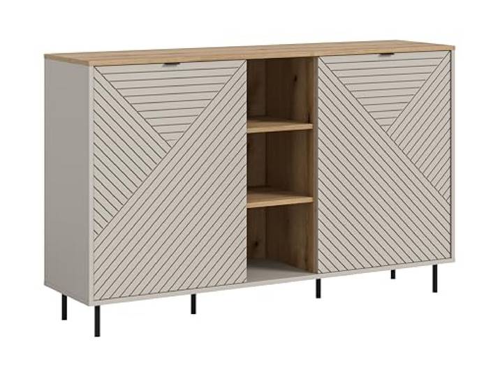 xonox.home – Sideboard Campus 154x95x40 cm in Kaschmir Nachbildung – Kommode mit 2 Türen, 7 Fächern & 4 Böden – Modernes Design mit 3 offenen Fächern für Dekoration & viel Stauraum im Wohnzimmer