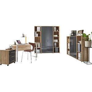 BMG-Möbel Büromöbel-Set Tabor Mini Kombi 5, Schreibtisch 2 Schränke & 4 Regale eiche/anthrazit