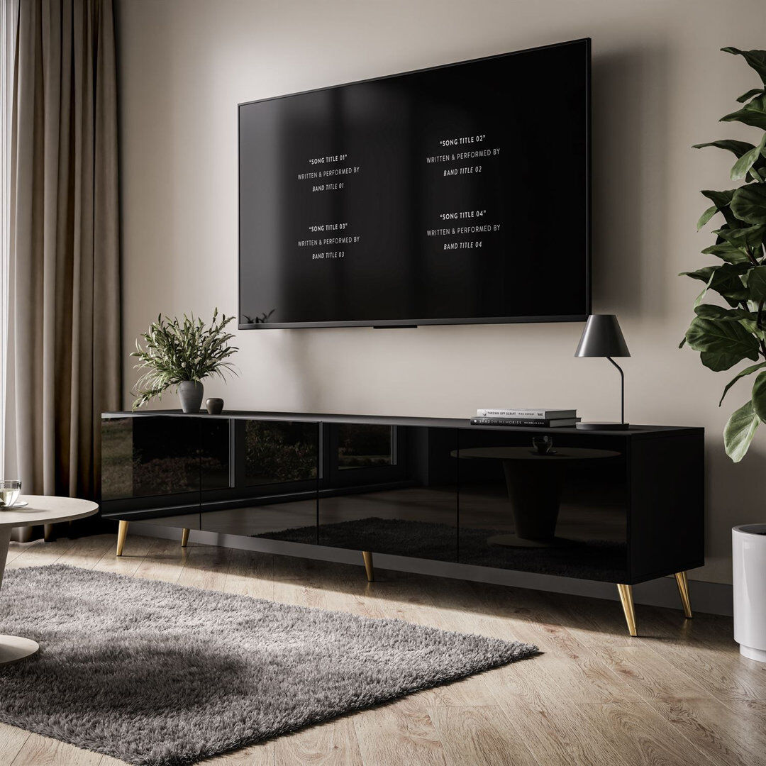 LukMebel TV Stand for TVs up to 58" Black/Gold 58"