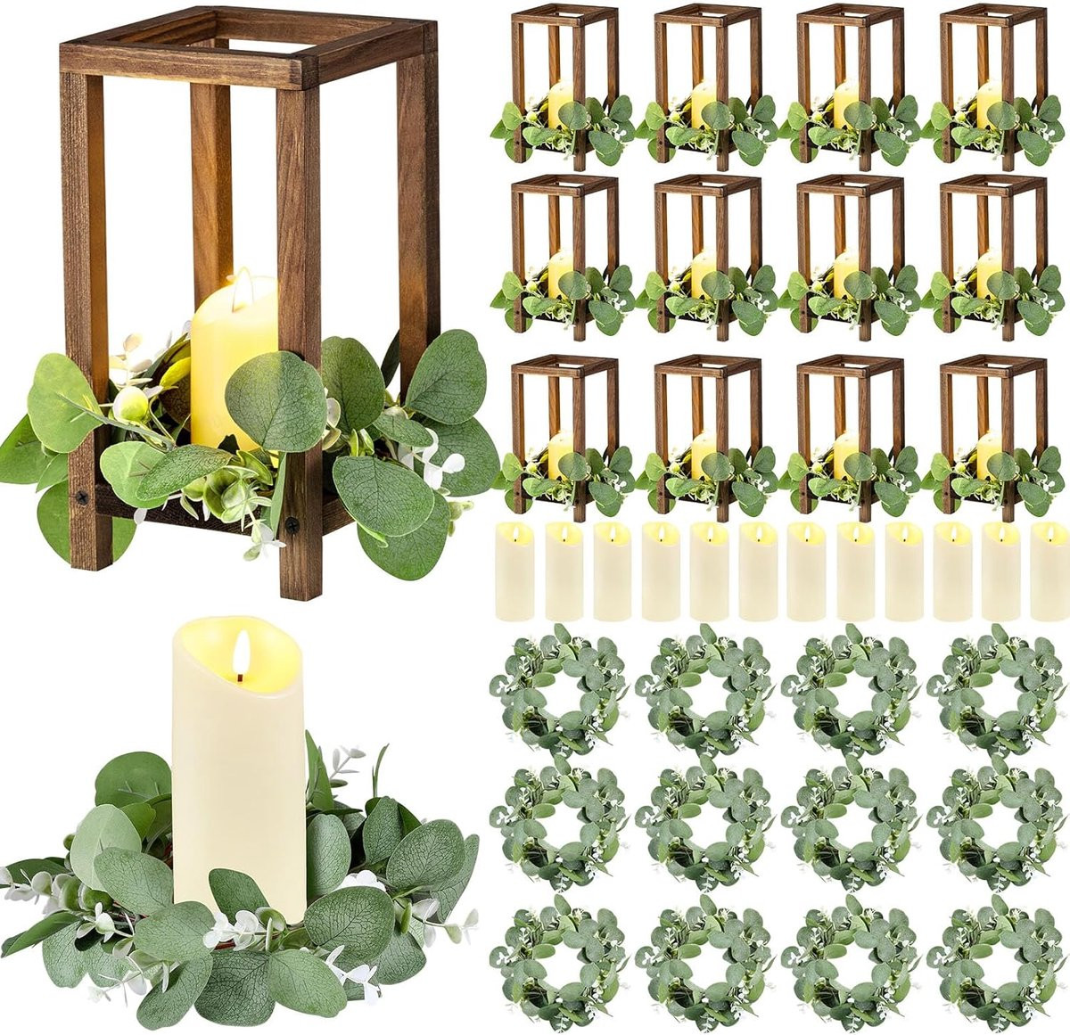 36 Houten Lantaarns voor Bruiloften - Rustieke Tafeldecoratie voor Kaarsen en Tealights