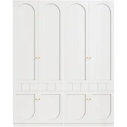 MODFU Kleiderschrank-Set 2-teilig aus MDF Weiß, 160x50x200 cm, mit Druckschubladen und Kleiderstange