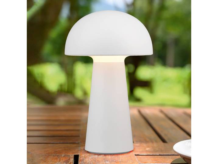 Reality Leuchten LED-Tischleuchte Lennon IP44, Akku, Touchdim, weiß Lennon, dimmbar, weiß / opal, Kunststoff, Modern