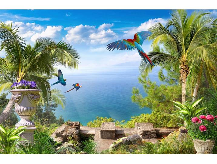 Fototapete PAPERMOON Tropische Landschaft , bunt, B:4m L:2,6m, Vlies, Tapeten, Fototapete