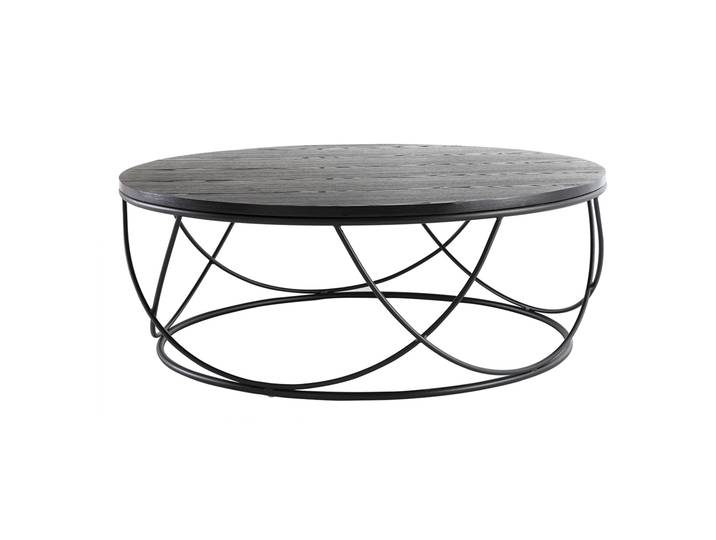 Table basse ronde bois noir et métal noir D80 cm LACE