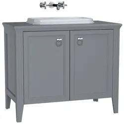 VitrA Valarte Einbauwaschtisch-Möbel-Set 62172 98 x 52 x 87,5 cm, 2 Türen, Korpus grau matt/Waschtisch weiß hochglanz