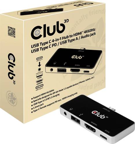 Club3D CSV-1591 HDMI / USB-C / USB 2.0 / Klinke Adapter [1x USB-C Stecker - 4x HDMI-Buchse, USB-C Buchse (Power Delivery), USB