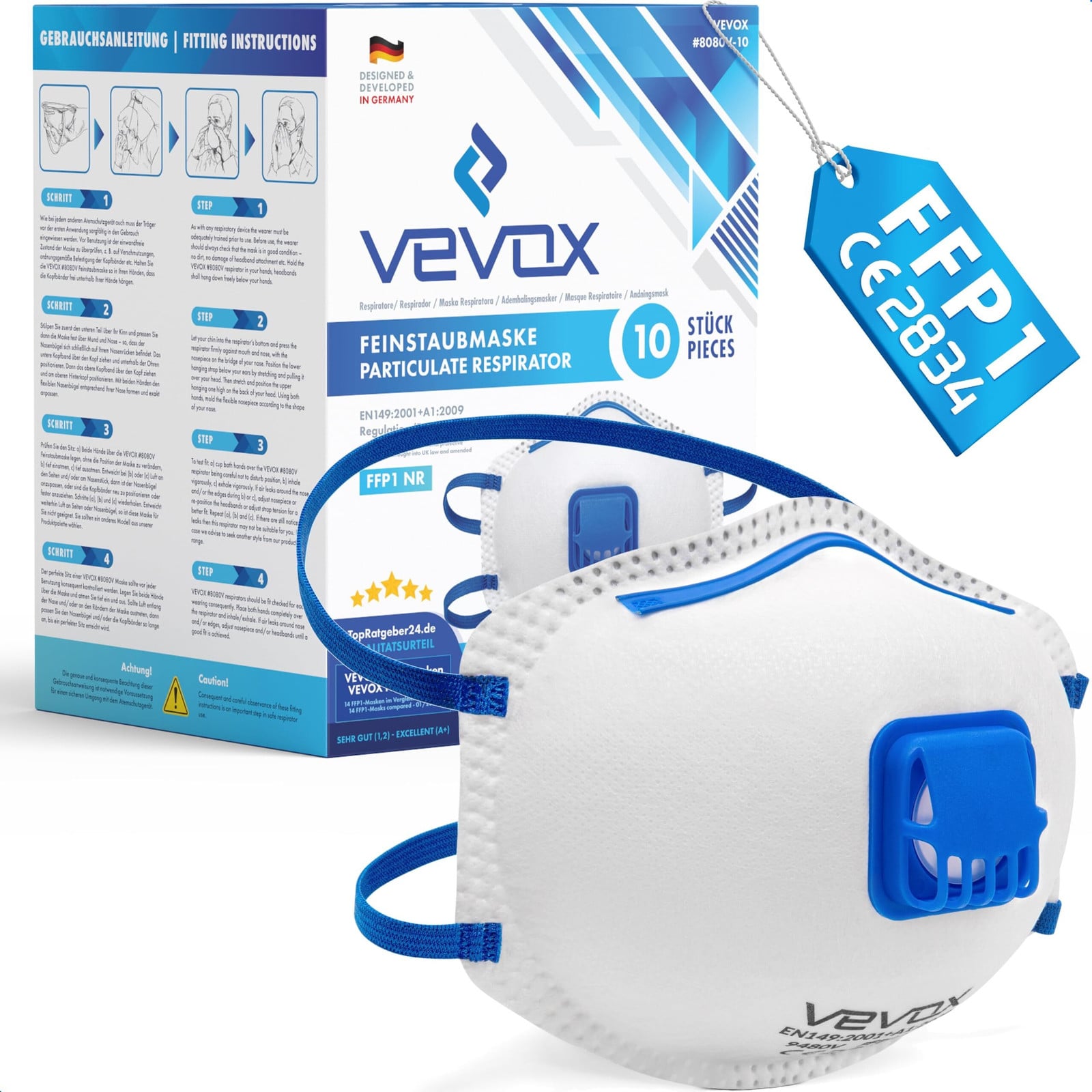 VEVOX FFP1 masker met ventiel - Set van 5, 10 of 20 stuks - Stofmasker voor ademhalingsbescherming