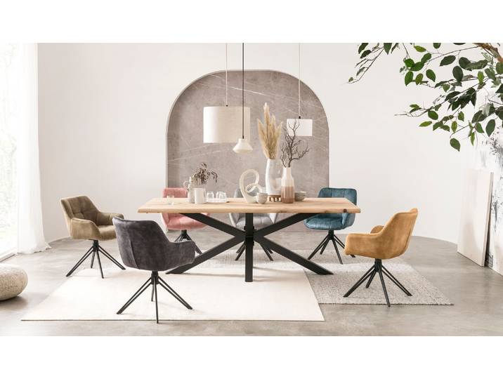 Esstisch HOME AFFAIRE Hudson , beige (natur, schwarz), B:260cm H:77cm T:100cm, Tische, Esstisch, erweiterbar durch Ansteckplatte Hudson