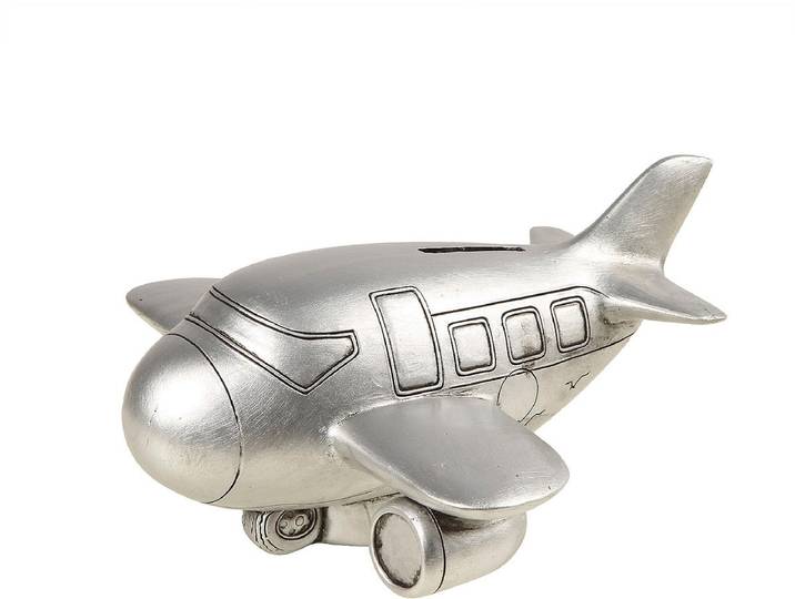 Spardose AMBIENTE HAUS Flugzeug, silberfarben , silber (altsilberfarben), B:21cm H:10cm T:19cm, Kautschuk, Spardosen, Spardose, Sparschwein, Retro-Design, ideales Geschenk