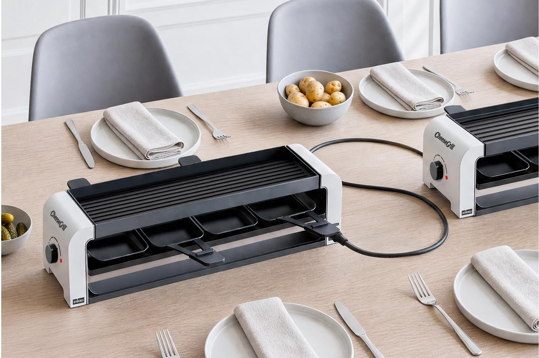 STÖCKLI Raclette "Stöckli CheeseGrill 4 Connect 12 Personen", schwarz-weiss (weiß), Raclettes, Raclette weiß Einheitsgröße