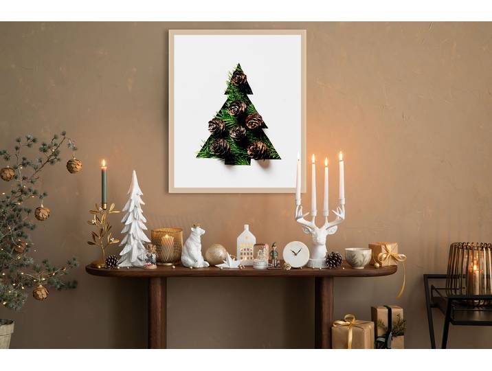 Bild mit Rahmen QUEENCE Tannenbaum , weiss (farbe rahmen: natur, farbe bild(er): weiß), B:40cm H:50cm T:1,5cm, Acrylglas, Holzrahmen, Bilder, Bild mit Rahmen, Premium Rahmenbild, liebevolle Handarbeit