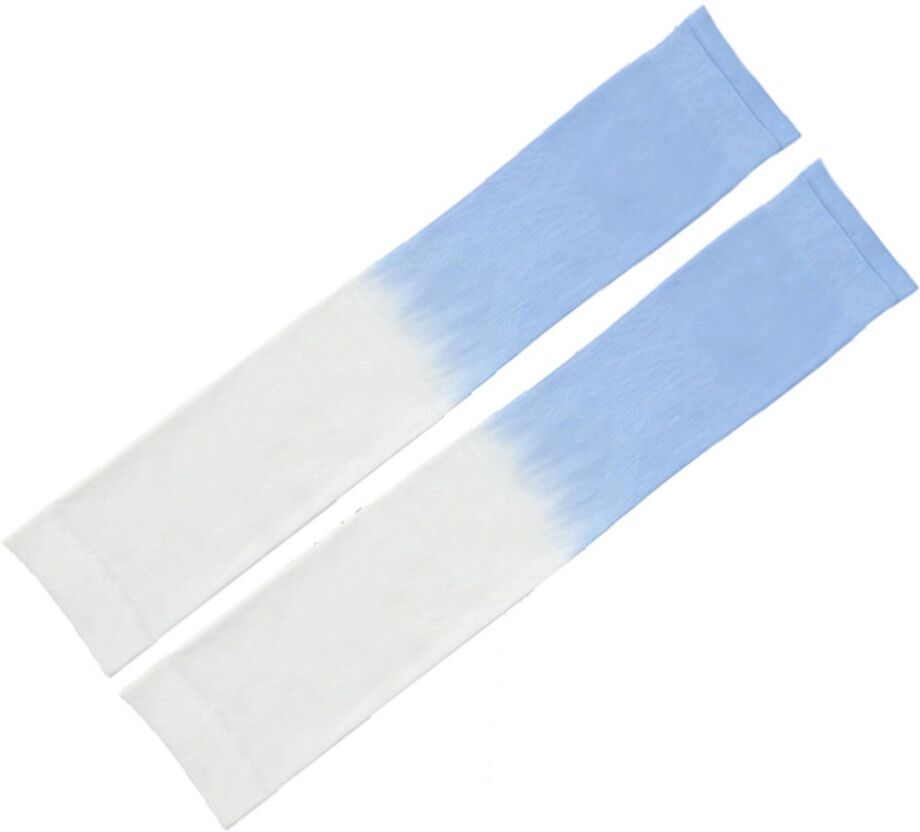 INF Eisseide kühlende Armstulpen mit UPF50+ Sonnenschutz, Daumenloch, ergonomische Passform, 360° nahtloses Strick, Länge 45cm Weiß + Blau