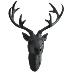 Lex Hirschgeweih Hirschkopf Wanddeko Dekoration Wandschmuck Figur Geweih Schwarz 30x40cm : Schwarz matt : 40 cm