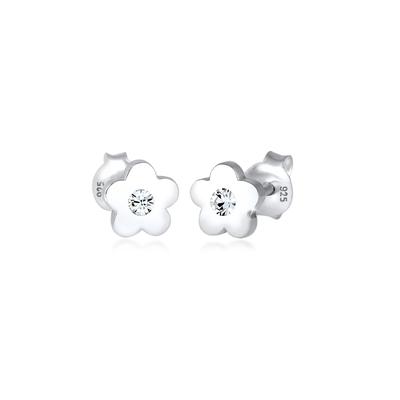 Paar Ohrstecker ELLI "Ohrringe Kinder Blume Kristall 925 Silber" Gr. 6, weiß, Ohrringe, Kinder, 6, ohne Stein, Silber 925 (Sterlingsilber)