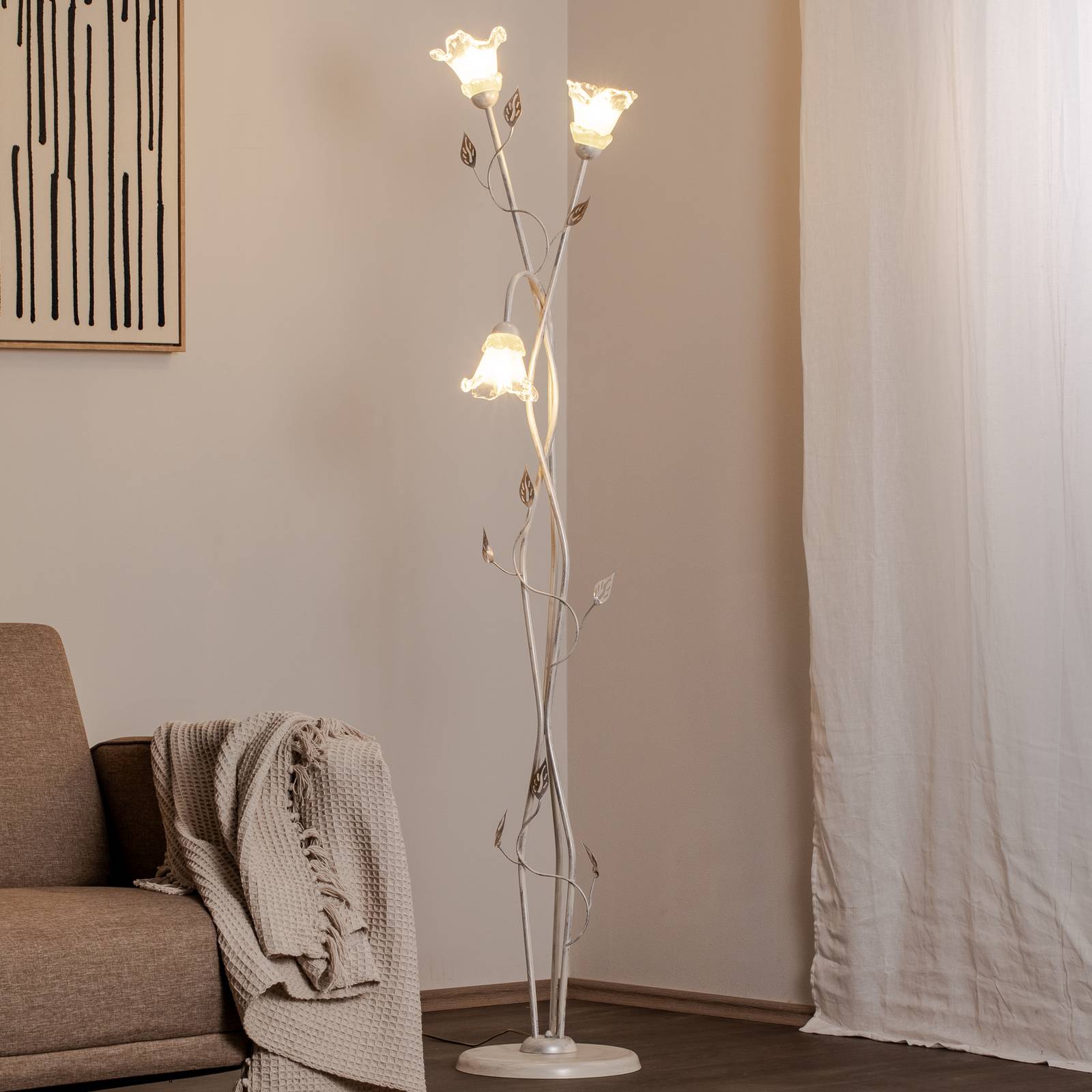Stehlampe Lancia ONLI, weiß / opal, für Wohn- / Esszimmer, Metall, Florentiner, Stehlampe