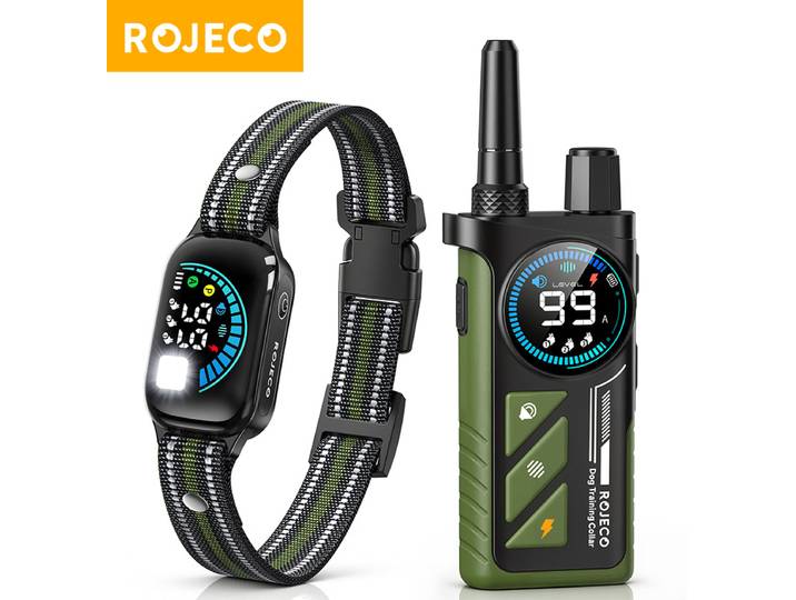 Collier de dressage électrique pour chien ROJECO 1000m, télécommande, étanche IPX7, rechargeable, collier anti-aboiement à vibration pour chien