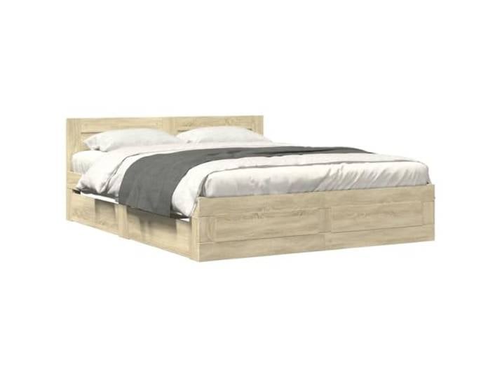 PUGYNBK Holzbett mit Sonoma-Eiche, 150 x 200 cm Mit Schubladen, Lattenrost im Lieferumfang enthalten, Kopfteil für Halterung, integrierte Aufbewahrung