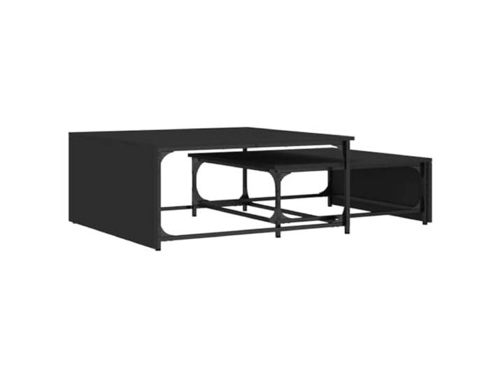 KMVXCVNM 2er Set Satztische Schwarz Couchtisch Holzwerkstoff Metall Kompakte Ineinanderschiebbare Beistelltische fürs Wohnzimmer mit robuster Ablagefläche und elegantem Industrie-Design.