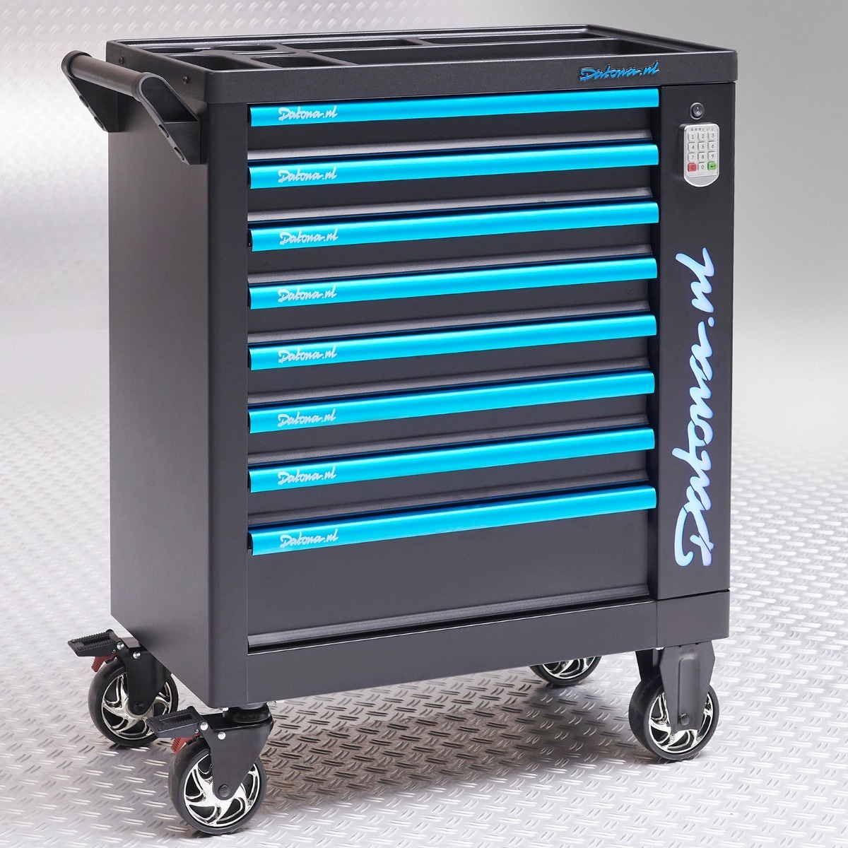 Werkzeugwagen Exclusive 75x46x100 cm, digital abschließbar, Quick-Lock-System, fahrbar, voll ausziehbare Schubladen, 8 Ablagefächer oben