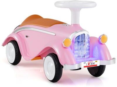 Costway Toddler Ride on Toy Classic Sliding Car with Horn and LED Headlight-Pink