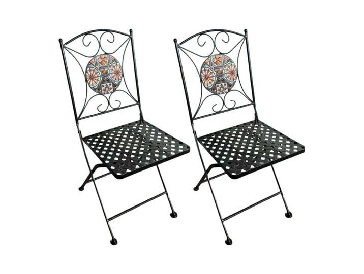 AXI Camilla 2 Chaises de Jardin Bistrot Design Mosaique Pliables - Orange/Bleu Meuble d'extérieur Structure Métallique Assise
