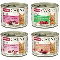 animonda Carny Adult 24 x 200g Mixpaket (Rind&Pute,Rind&Pute mit Kaninchen,Rind&Huhn mit Shrimps, Huhn&Pute) Katzennassfutter