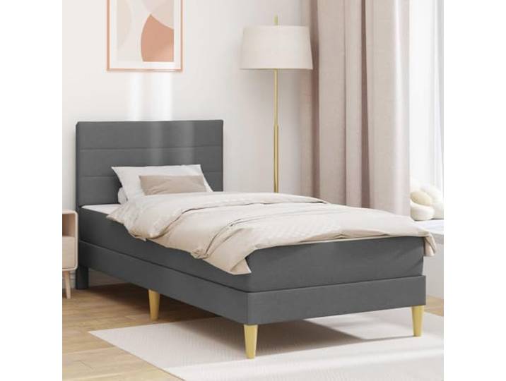 Bettrahmen 100 x 200 cm Dunkelgrau mit Schaumstoffmatratze und Lattenrost Stabiles Sperrholzgestell, gedrehte Kunststoffbeine, atmungsaktiver Lattenrost, pflegeleichte Oberfläche, modernes Design