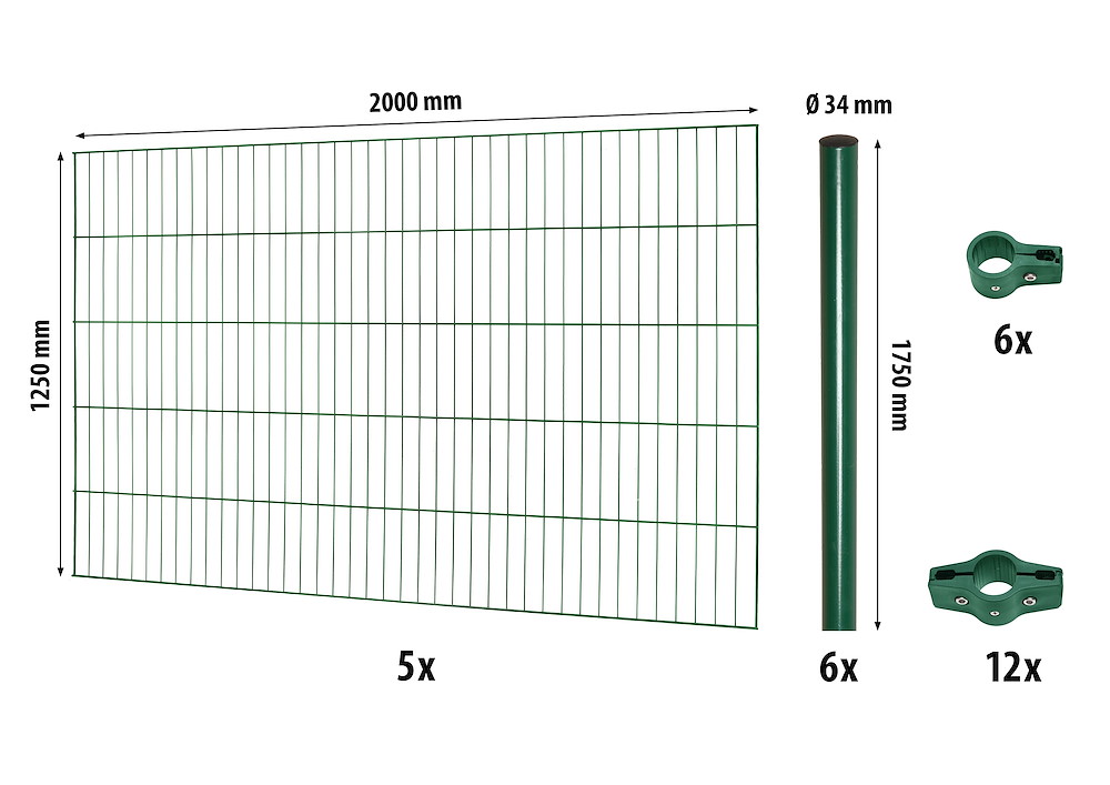 JUNGELMAR Classic ES-Mattenzaun-Set 1250 L=10 m, grün 09401311