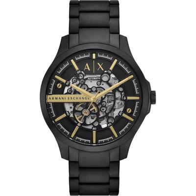 Automatikuhr ARMANI EXCHANGE, schwarz, Armbanduhren, Herren, Automatikuhr, Armbanduhr,Herrenuhr,Edelstahl,mechanisch,skelettiertes Zifferblatt