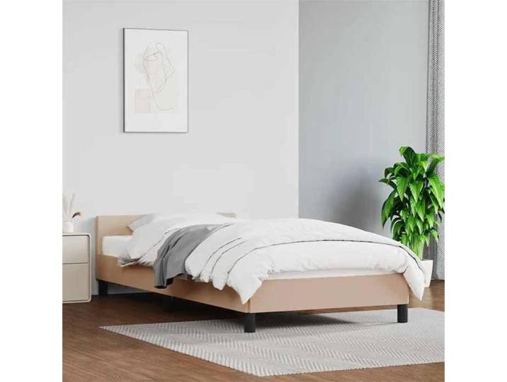 Cadre cappuccino 80x200 cm avec tête lit sans matelas lit étroit au ton neutre élégant pour studio et petit logement