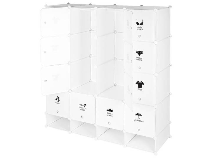 KEDIA Armoire Portable Penderie avec Portes et armoire à chaussures Storage Modulable Meuble Étagères de Rangement Blanc