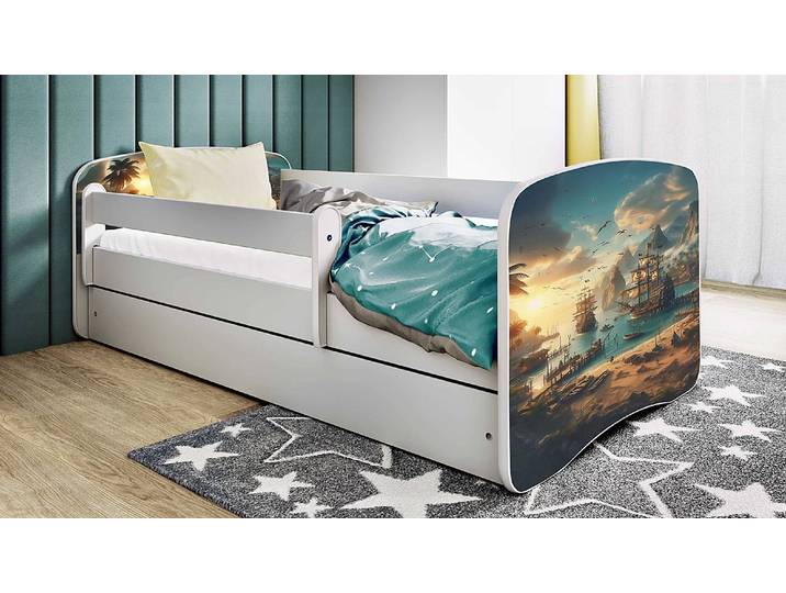 Einzelbett Buyo - Schiff 80 x 160cm mit Lattenrost Weiß/Weiß