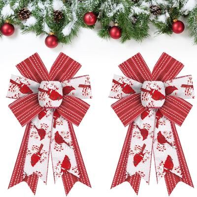 Discount Dollar Deals Shining White Red Burlap Bows, Christmas Bows For Wreath, Bow For Front Door Decor, Floral Cardinals Craft Tree Topper Shining White Red Burlap Bows, Christmas Bows For Wreath, Bow For Front Door Decor, Floral Cardinals Craft Tree To
