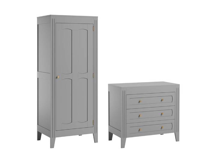 Commode 3 tiroirs et armoire 1 porte Vox Milenne Gris