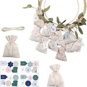 Folia Adventskalender 64121, Basic, Set, Stoffsäckchen zum Befüllen, 24 Stück