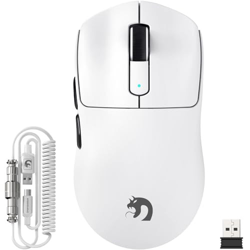 MAMBASNAKE M3 Superlight Draadloze Gamingmuis met Spiraalkabel, PixArt PAW3395PRO Sensor, 40.000 DPI, Wit