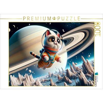 CALVENDO Puzzle Katzenkosmonaut: Tanz durch Saturns Ringe | 1000 Teile Lege-Größe 64x48cm Foto-Puzzle für glückliche Stunden