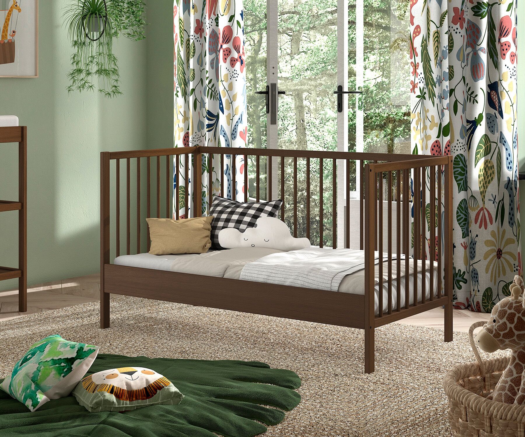 Babybett VIPACK "DINO, ideal für Ihr Kinderzimmer, Made in Europe, Buche massiv", buche nussbaum farbig, H:84,4cm L:144,4cm T:75,5cm, Massivholz, Babybetten, Babybett, 70/140cm, 3-fach höhenverstellbar, umbaubar, Buche Nussbaumfarbig buche nussbaum farbig