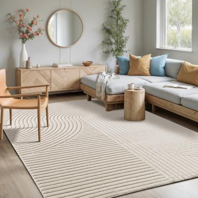 Teppich MERINOS "Elio", beige, B:200cm H:16mm L:290cm, Polyester, Polypropylen, Teppiche, Teppich, moderner Kurzflor Teppich mit Hoch-Tief-Effekt, 3D Effekt