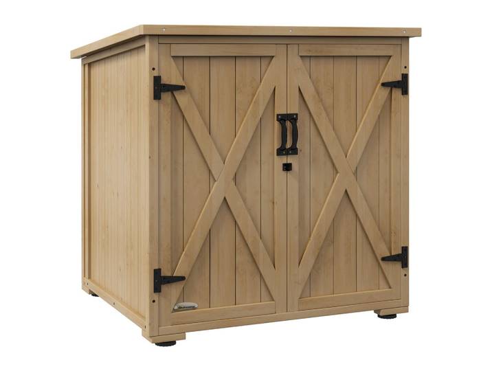Outsunny Gartenschuppen, Geräteschrank, Wetterfester Geräteschuppen mit Doppeltür Natur, Fichtefarben, Holz, 88x90x77.5 cm, Gartenzubehör, Geräteschuppen