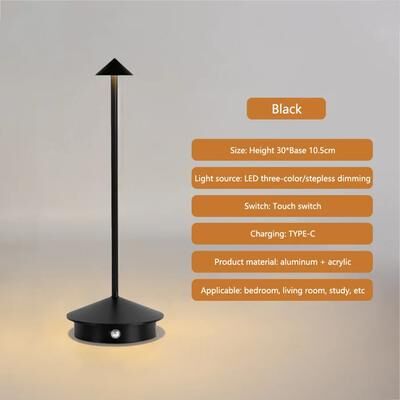 Smart Shopping Spot Pina Style Rechargeable Table Lamp Touch Control Cordless LED Dining And Desk Lamp black