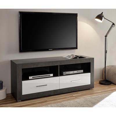 Lowboard HOME AFFAIRE "Etero", grau (schwarz concret, weiß mdf hochglanz, applikation schwarz concret), B:150cm H:61cm T:45cm, Sideboards, Lowboard, Breite 150 cm
