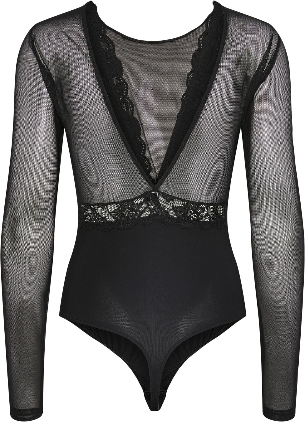 Body PIECES "PCSICCA LS BODYSTOCKING NOOS", Damen, Gr. XS (34), N-Gr, schwarz, Obermaterial: 85% Polyamid, 15% Elasthan, leicht durchscheinend, unifarben, Rundhals, Bodys Body schwarz XS (34), N-Gr