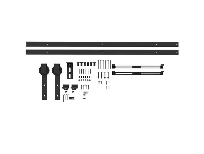 Homcom Schiebetüren-Beschlagsatz, 244 cm Komplett-Set mit Schienen, Rollen, Anti-Sprung-Vorrichtungen, Türstopper, Schwarz, Metall, 0.5x4x244 cm, Schlafzimmer, Kleiderschränke, Schrankzubehör, sonstiges Schrankzubehör